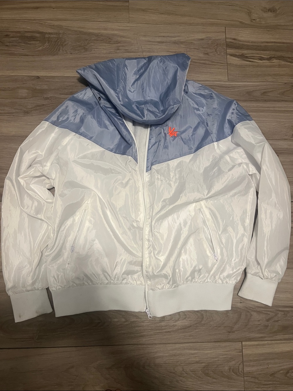 YoungLA White and Light Blue Windbreaker Jacket with Coral Logo